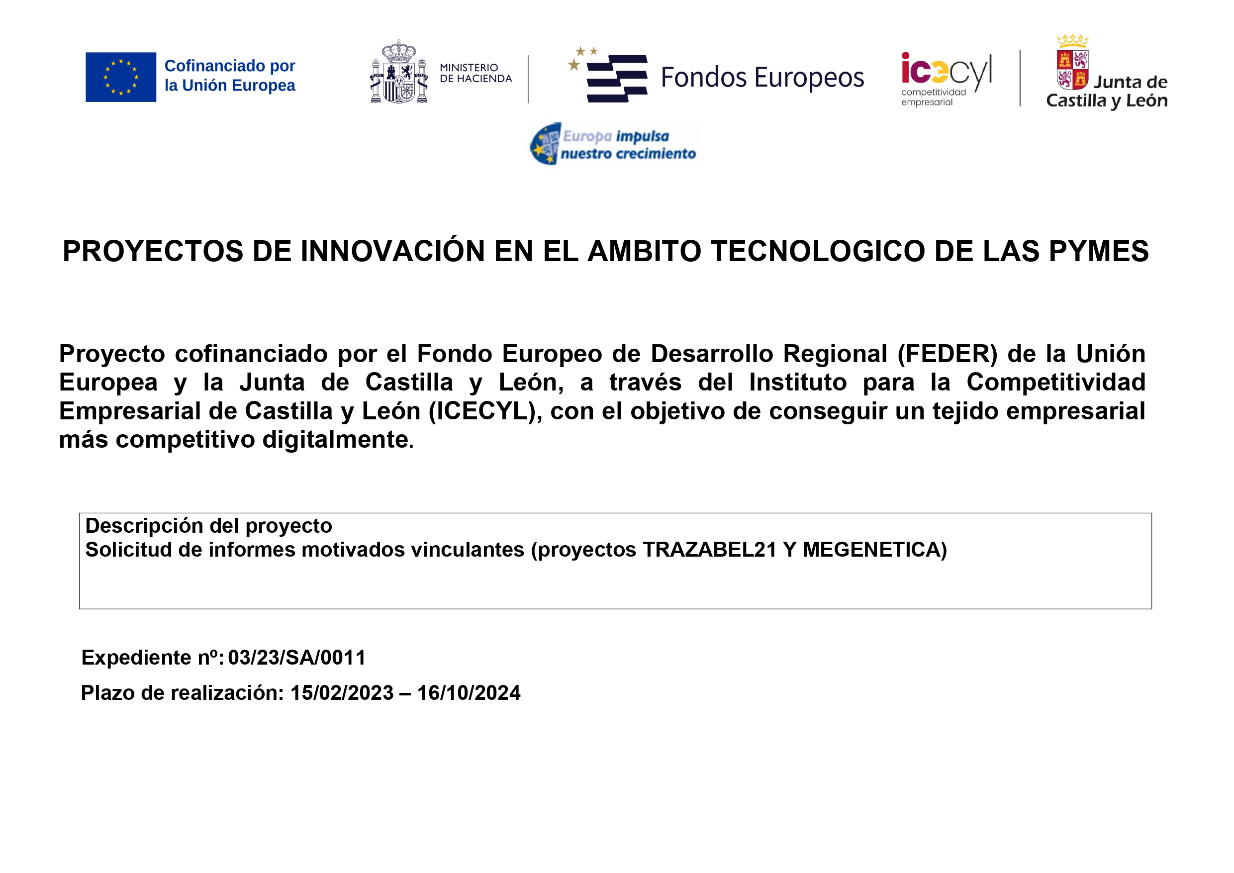 PROYECTOS DE INNOVACIÓN EN EL ÁMBITO TECNOLÓGICO DE LAS PYMES